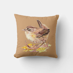 Coussin Aquarelle originale Bird Mignonne Maison Wren