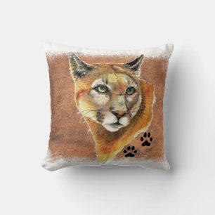 Coussin Aquarelle originale Cougar Mountain Lion Puma