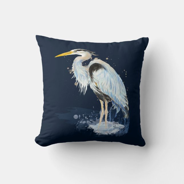 Coussin Aquarelle originale Great Blue Heron Bird (Recto)