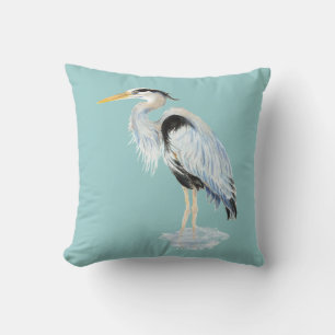 Coussin Aquarelle originale Great Blue Heron Bird