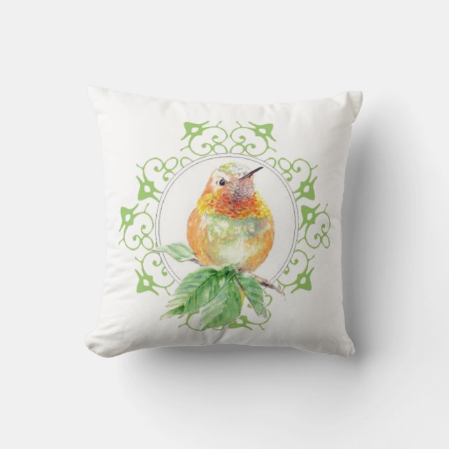 Coussin Aquarelle originale Oiseau roux colibri (Recto)