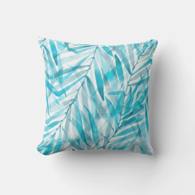 Coussin Aquarelle Palms Hawaiian Tropical Reversible (Recto)