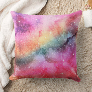 Coussin Aquarelle pastel et motif abstrait de nébuleuse de