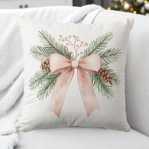 Coussin Aquarelle Pastel rose beige Noël Bow Pine