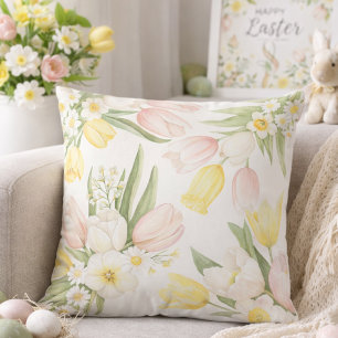Coussin Aquarelle Pastel Tulips Daffodiques Printemps
