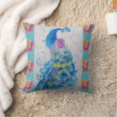 Coussin Aquarelle Peacock Blue Bird Aqua Rose Cushion (Couverture)
