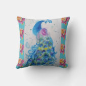 Coussin Aquarelle Peacock Blue Bird Aqua Rose Cushion (Verso)