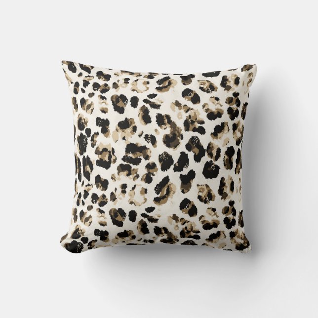 Coussin Aquarelle peau léopard, arrière - plan teint crava (Recto)