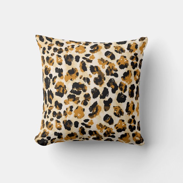 Coussin Aquarelle peau léopard, dégradé cravate-teint. (Recto)