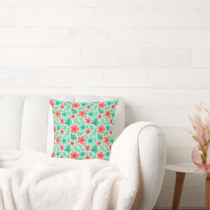Coussin Aquarelle peinte à la main Fleurs tropicales été