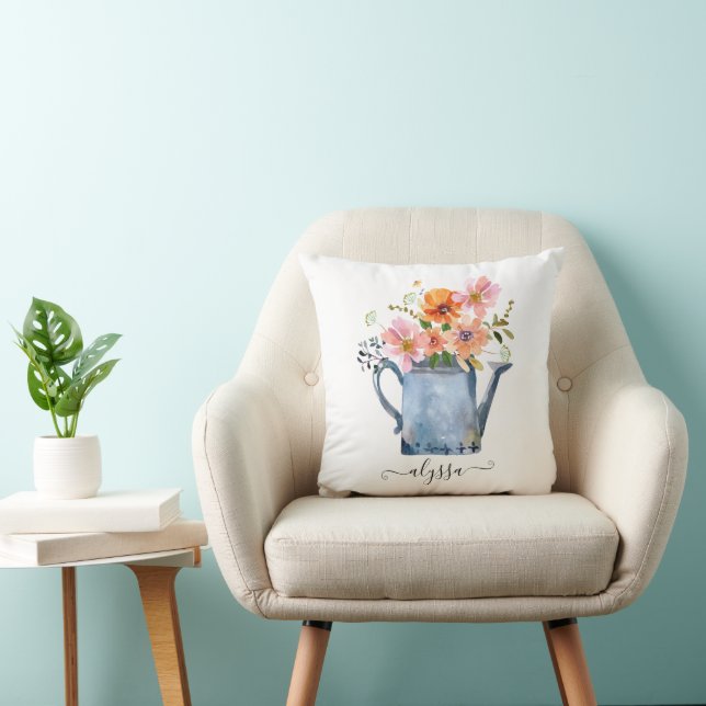 Coussin Aquarelle peinte à la main Floral (Chaise)