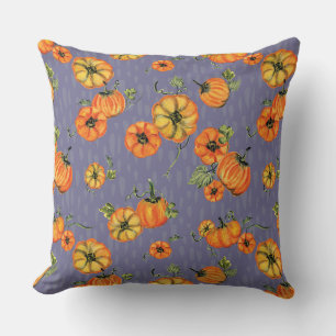 Coussin Aquarelle Peinte Citrouilles d'Automne Orange/Viol