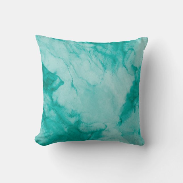 Coussin Aquarelle peinte en vert Turquoise (Recto)