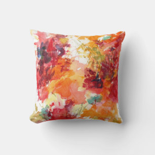 Coussin Aquarelle peinture à fleurs rouge orange floral