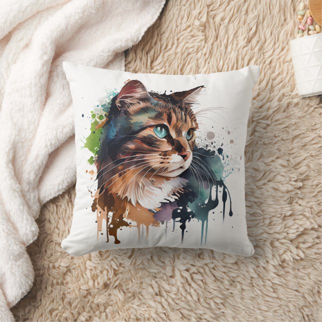Coussin Aquarelle Peinture Chat (Couverture)