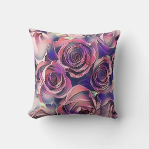 Coussin Aquarelle Peinture de roses violets roses
