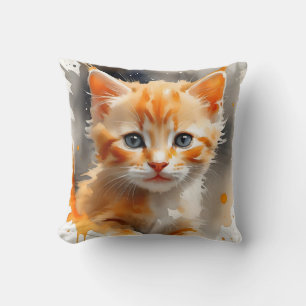 Coussin Aquarelle peinture d'un chat orange mignon