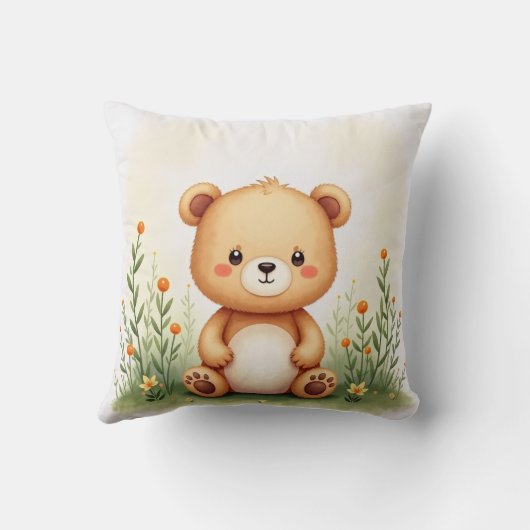 Coussin Aquarelle Peinture d'un mignon, petit ours (Verso)