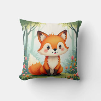 Coussin Aquarelle Peinture d'un mignon, Petit Renard