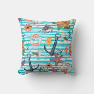 Coussin Aquarelle peinture sans couture motif avec tortues
