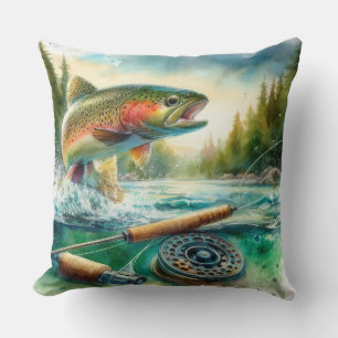 Coussin Aquarelle Peinture Truite Voler Pêche