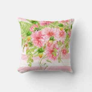 Coussin Aquarelle Peonies roses Vert Tessures roses