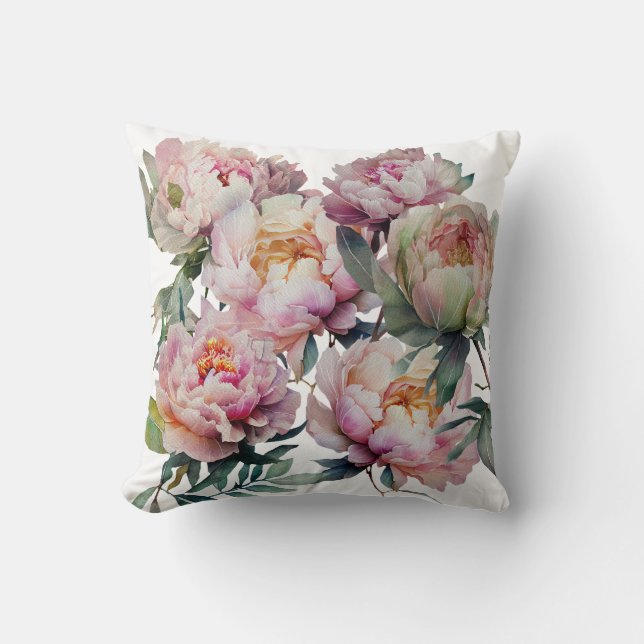 Coussin Aquarelle Peony rose (Recto)