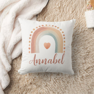 Coussin Aquarelle personnalisée Boho Rainbow Name Girl