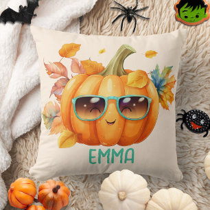 Coussin Aquarelle personnalisée Citrouille mignon Orange H