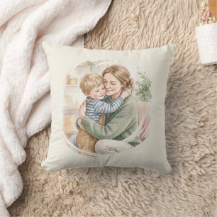 Coussin Aquarelle personnalisée d'une mère étreignant son