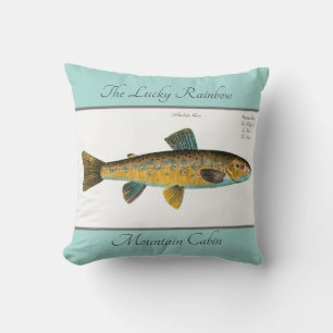 Coussin Aquarelle personnalisée Vintage truite de pêche
