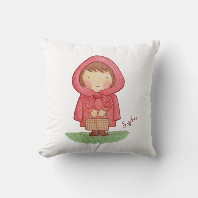 Coussin Aquarelle Petit Chaperon Rouge Girls Décor Chambre (Recto)