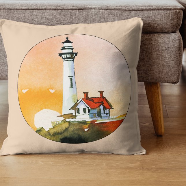 Coussin Aquarelle Phare Vignette Pillow (Créateur téléchargé)