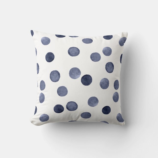 Coussin Aquarelle. Point de polka bleu. (Recto)