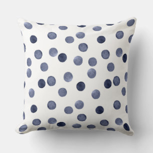 Coussin Aquarelle. Point de polka bleu.