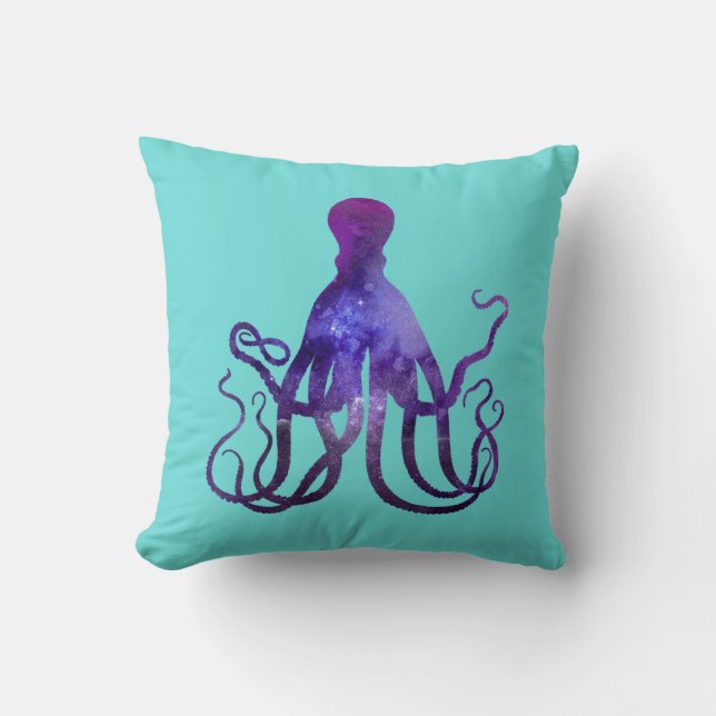 Coussin Aquarelle pourpre à étincelle Nautique Octopus (Recto)