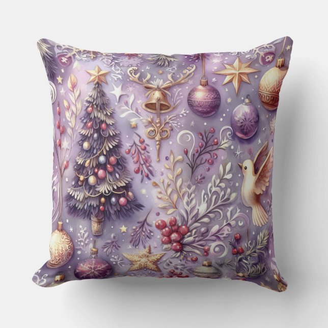 Coussin Aquarelle Purple Motifs de Noël (Recto)