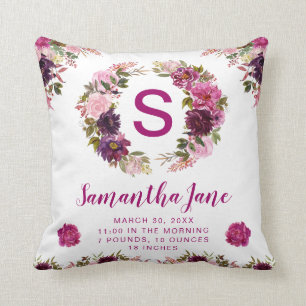 Coussin Aquarelle Purple & Rose Fleurs d'été Baby