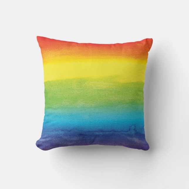 Coussin Aquarelle Rainbow Pride brillante et vive (Recto)