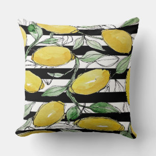 Coussin Aquarelle rayée au citron Imprimer