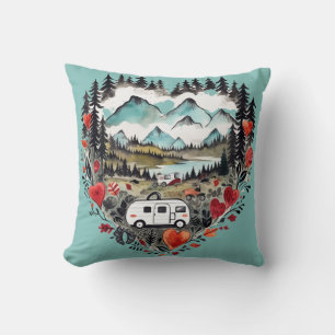Coussin Aquarelle Retro Camping Heart