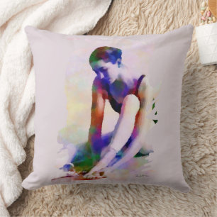 Coussin Aquarelle rose Ballerina Art contemporain