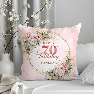 Coussin aquarelle rose Boho Blush pour 70e anniver