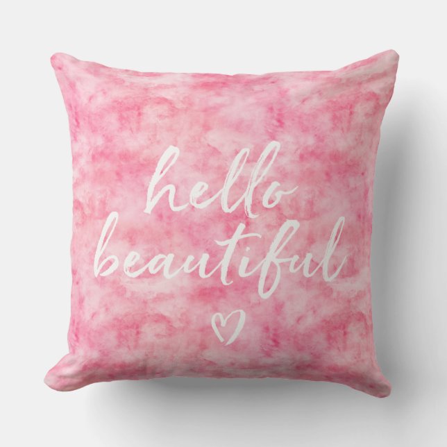 Coussin Aquarelle rose Bonjour Beau Coeur (Recto)