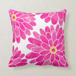 Coussin Aquarelle rose chaud Zinnias