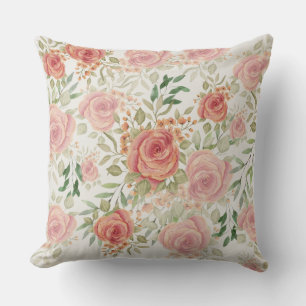 Coussin Aquarelle Rose Douce Et Orange Clair