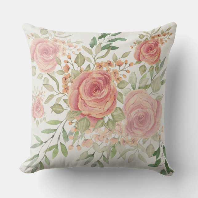 Coussin Aquarelle Rose Douce Et Orange Clair (Recto)