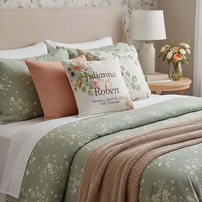 Coussin Aquarelle rose et bleu mariage floral jeter la bob (Créateur téléchargé)