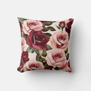 Coussin Aquarelle rose et bordeaux