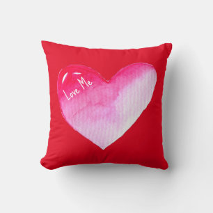 Coussin Aquarelle rose et rouge coeur pop art valentine